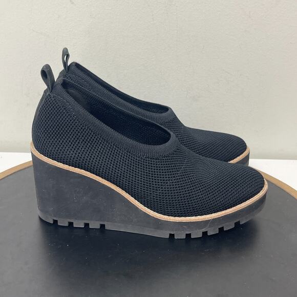 Eileen‎ Fisher Shoes 6.5 Black Knit Platform Wedge Slip-On Comfort Minimalist - Picture 1 of 11